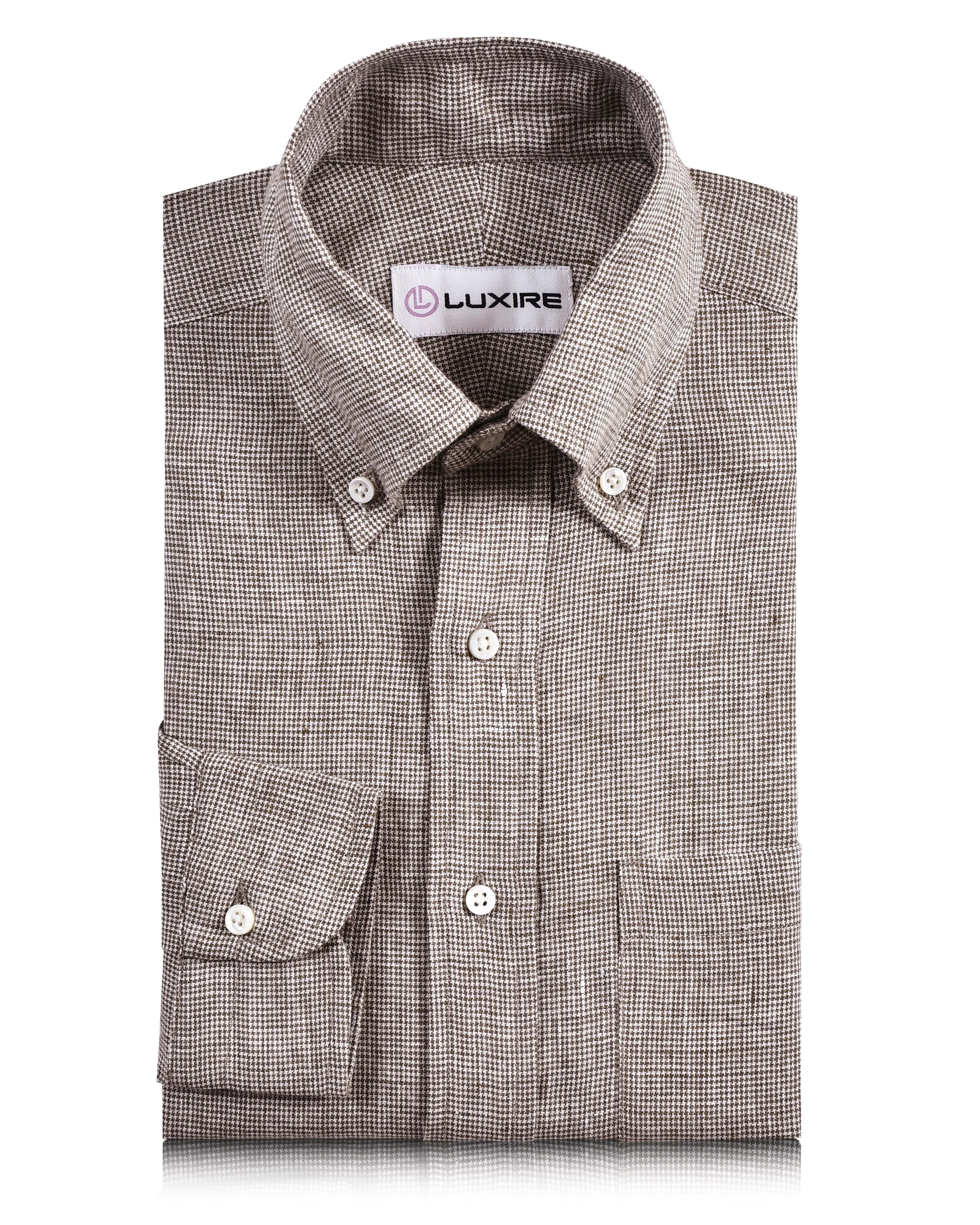 Linen: Brown White Mini Houndstooth Shirt Carry Ease