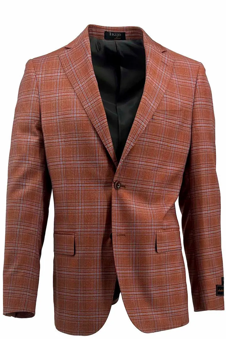 Tiglio Luxe Amber with Baby Blue Windowpane Dolcetto Modern Fit, Pure Wool Jacket TL2611 Outdoor Style Staple Hypoallergenic Interior Layer