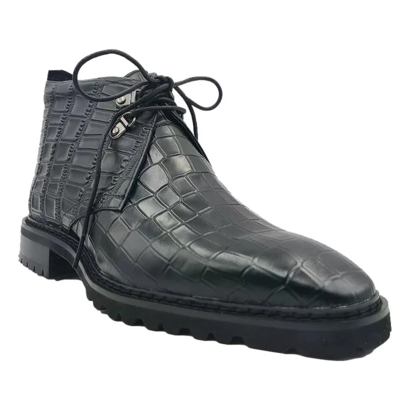 Feather Light Backcountry Camper Carrucci Alligator Embossed Black Leather Chukka Boot
