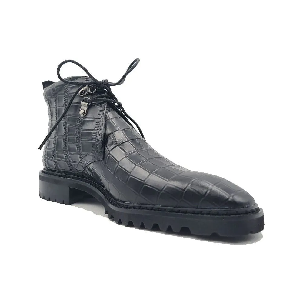 Eco Friendly Tannery Carrucci Alligator Embossed Black Leather Chukka Boot
