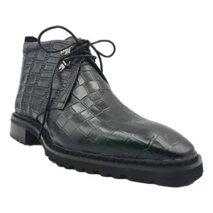 Feather Light Backcountry Camper Carrucci Alligator Embossed Black Leather Chukka Boot