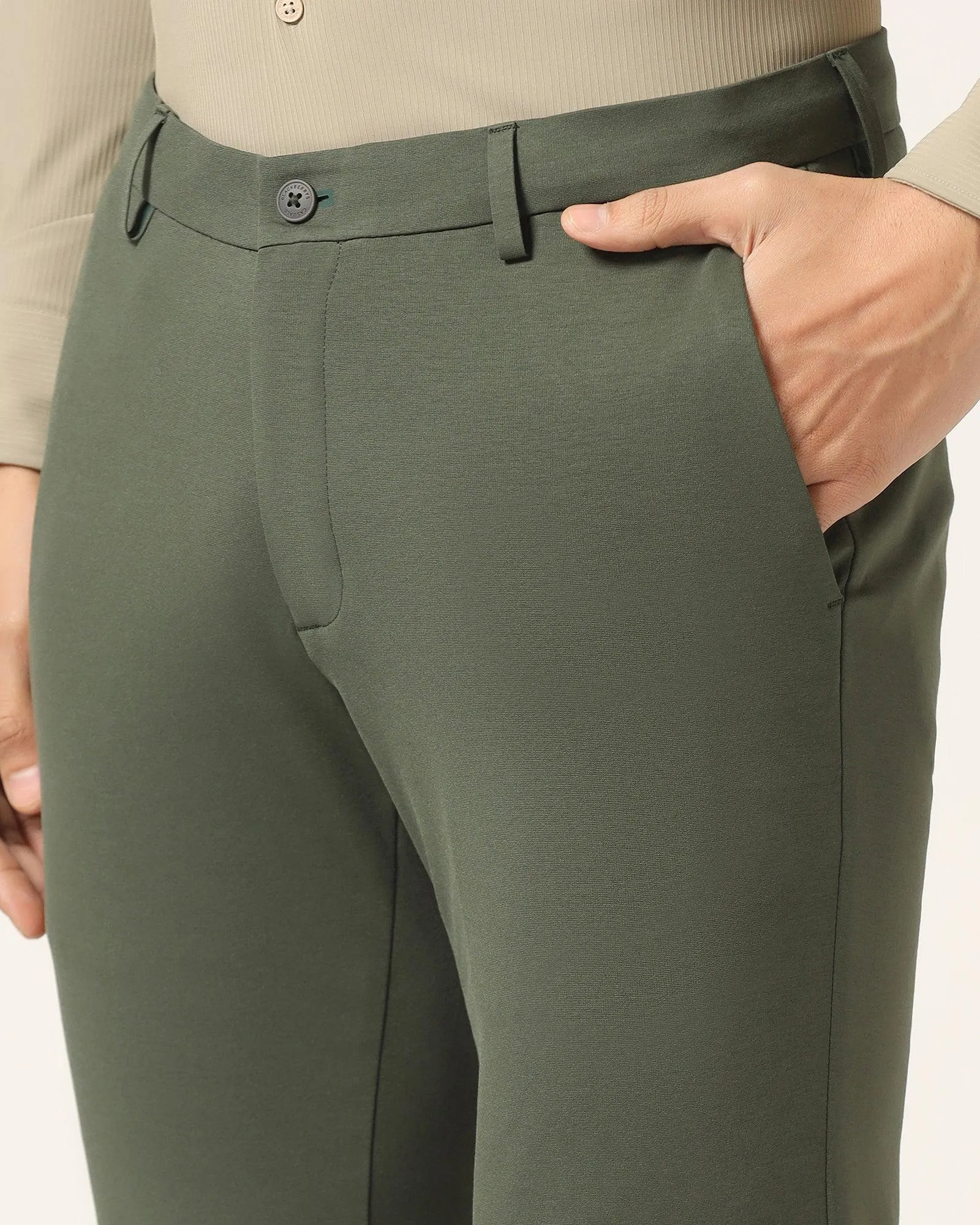 TechPro Slim Fit B-91 Casual Dark Olive Solid Khakis - Ziea Comfortable Leg
