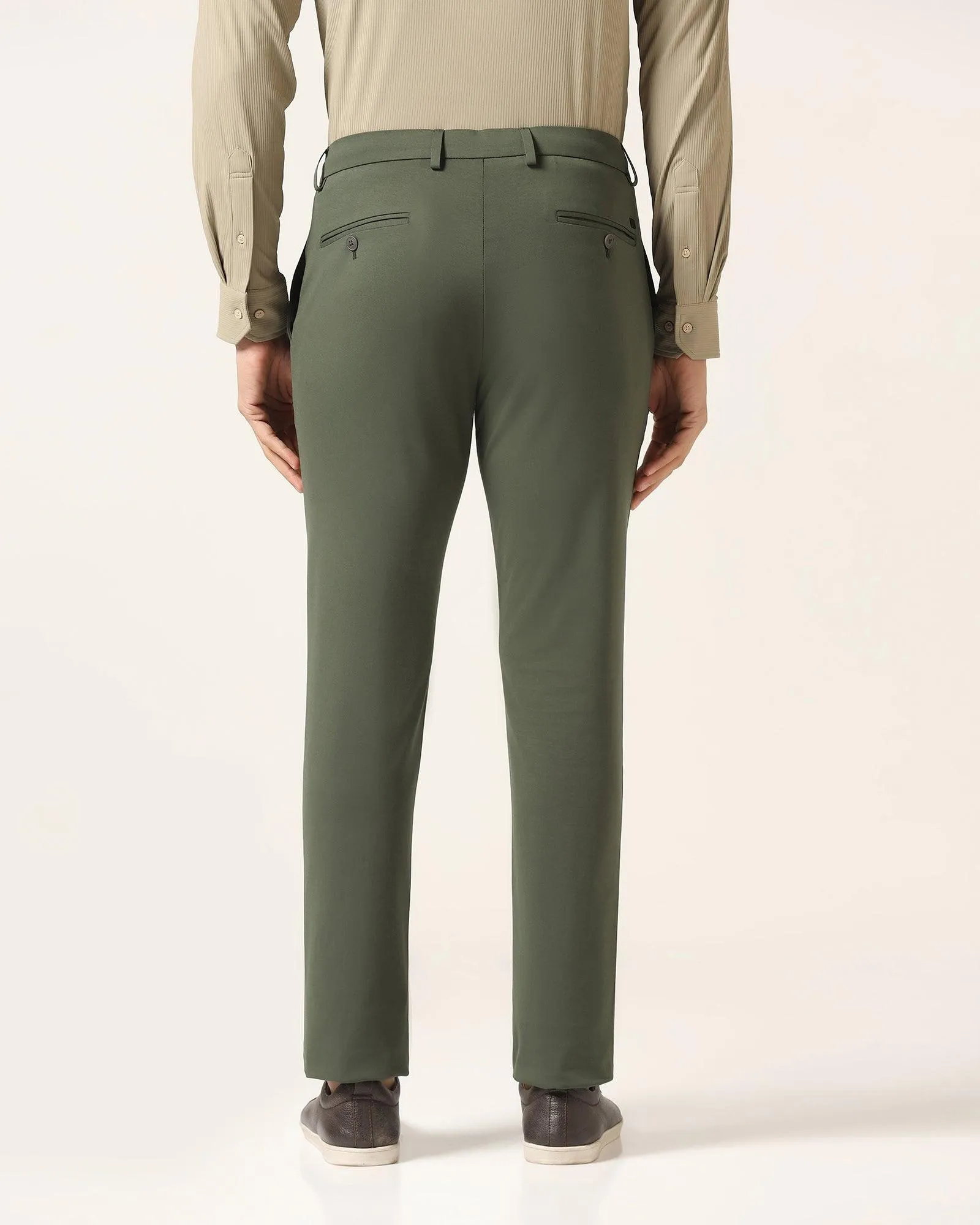 Sporty Comfort Soft and Light TechPro Slim Fit B-91 Casual Dark Olive Solid Khakis - Ziea