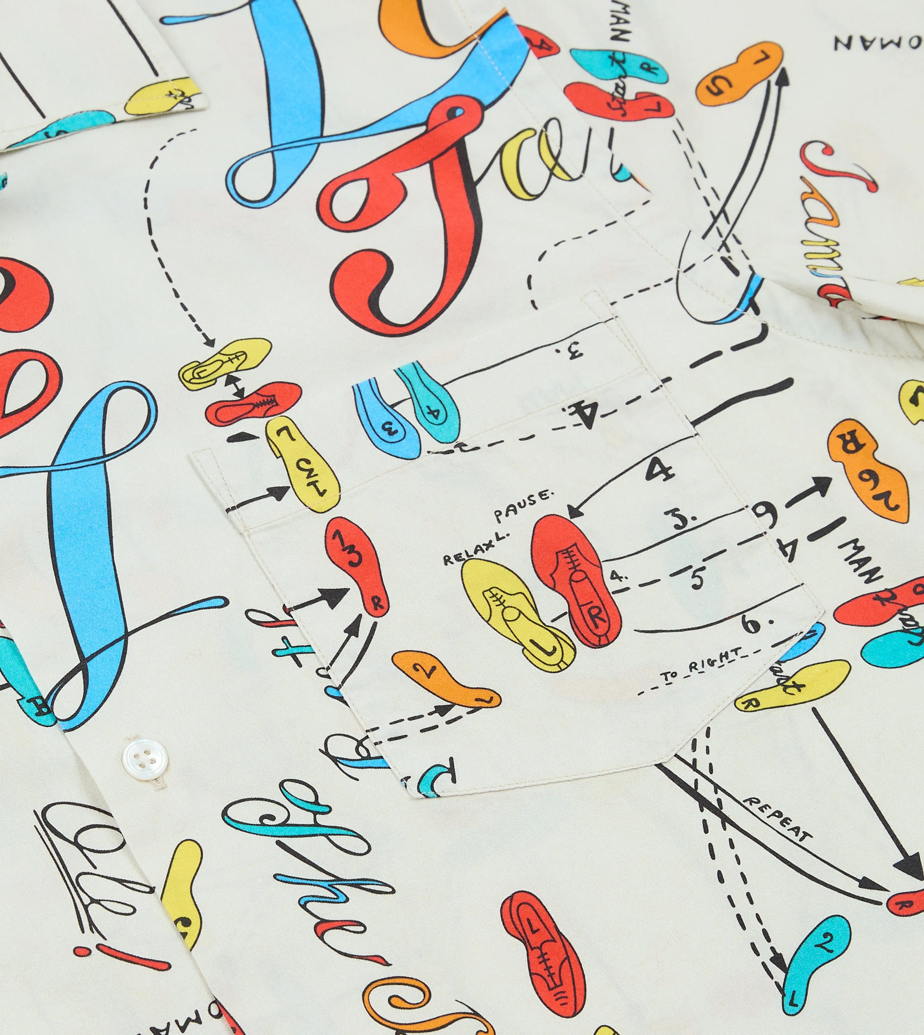 Dance Steps Print Cotton Camp Collar Short Sleeve Shirt Eye-Catching Pattern