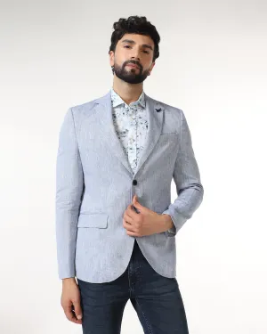 Blue Solid Blazer - Fiero Convertible Collar Style Cozy Texture