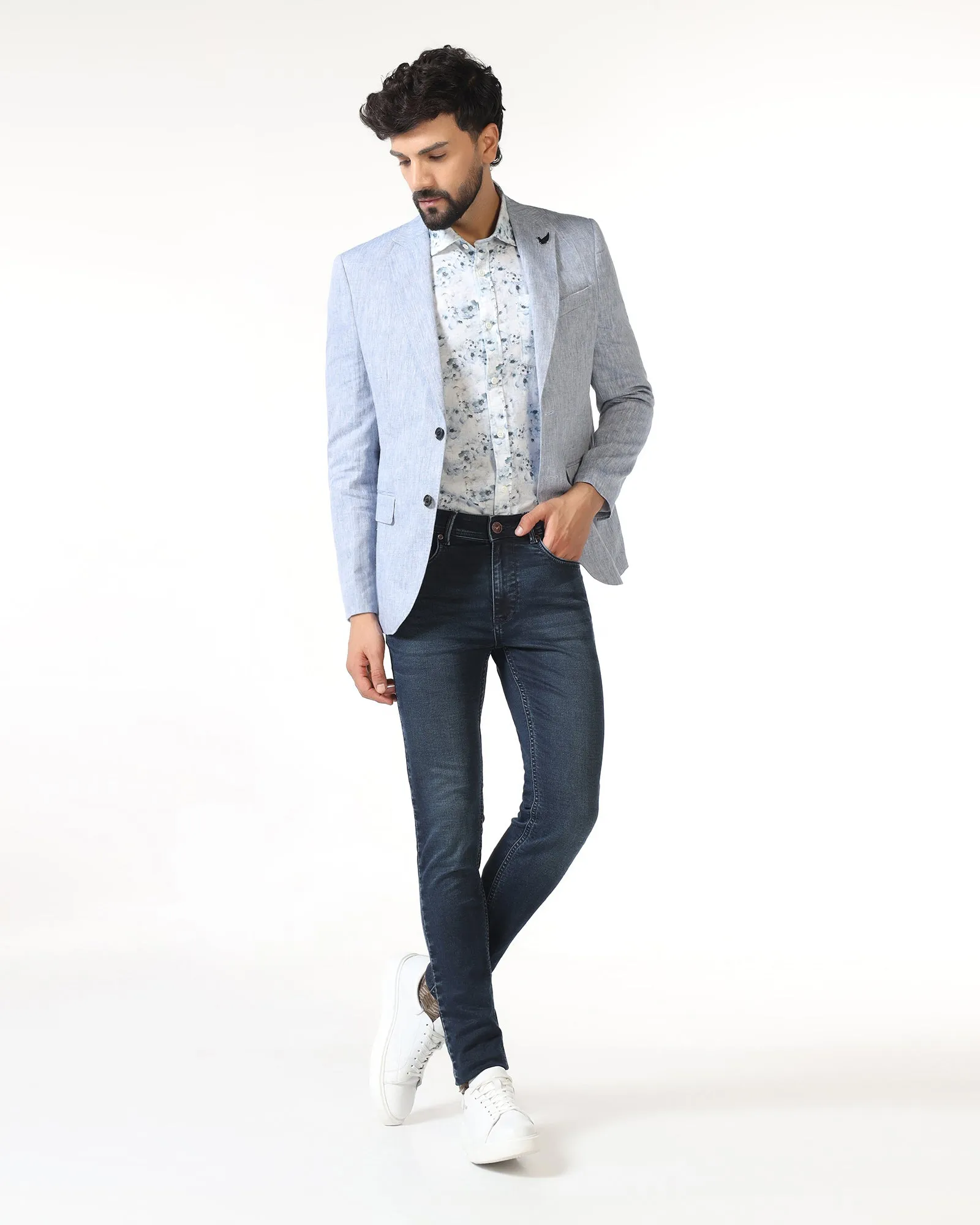Blue Solid Blazer - Fiero Minimal Travel Look