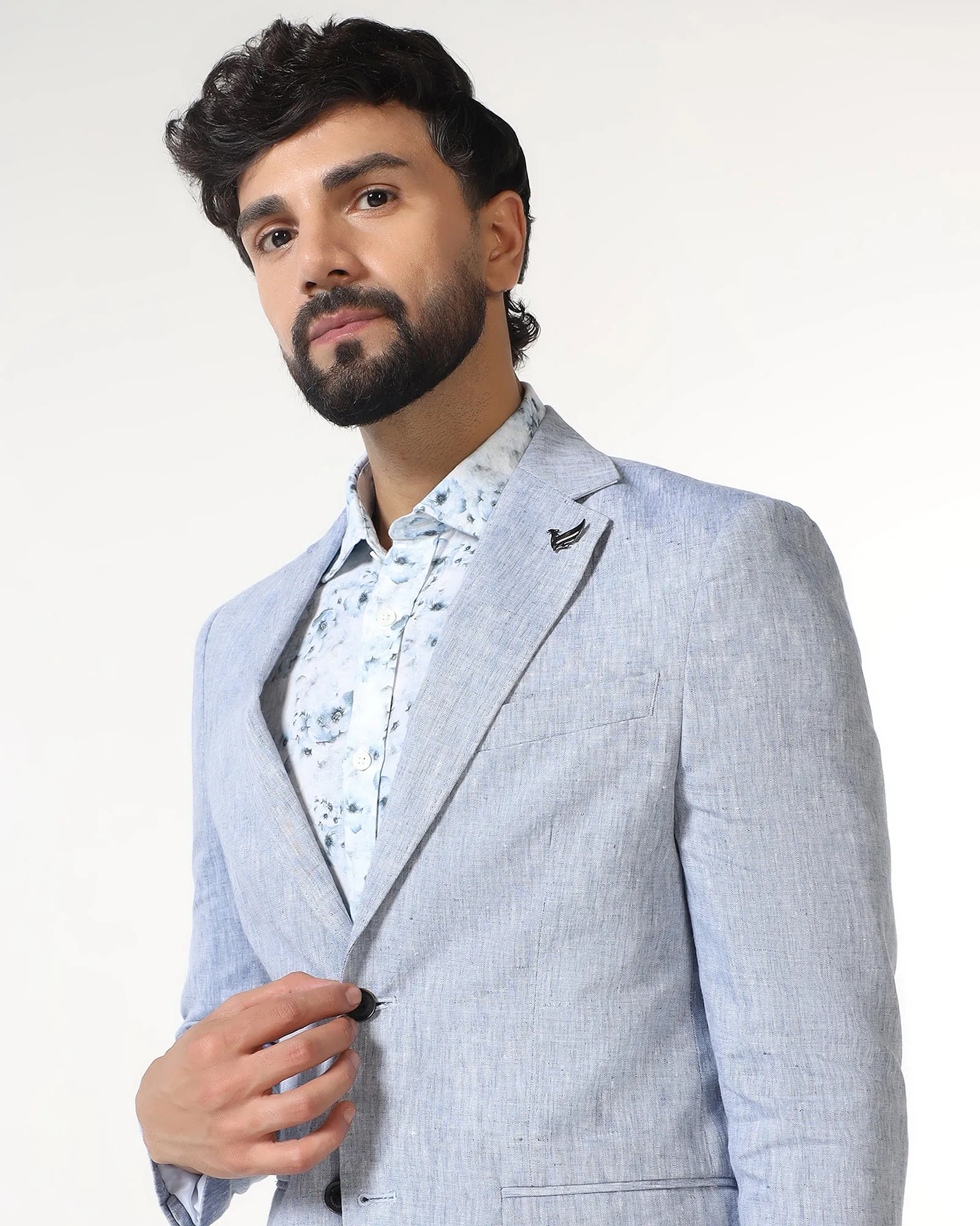 Blue Solid Blazer - Fiero Warm Layers Quick drying material