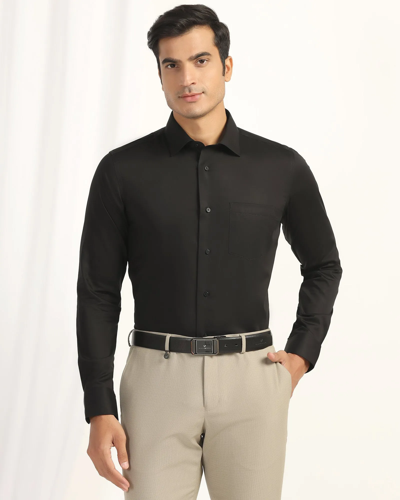 Gender Neutral Adjustable Cuff Closure Formal Black Solid Shirt - Dawn