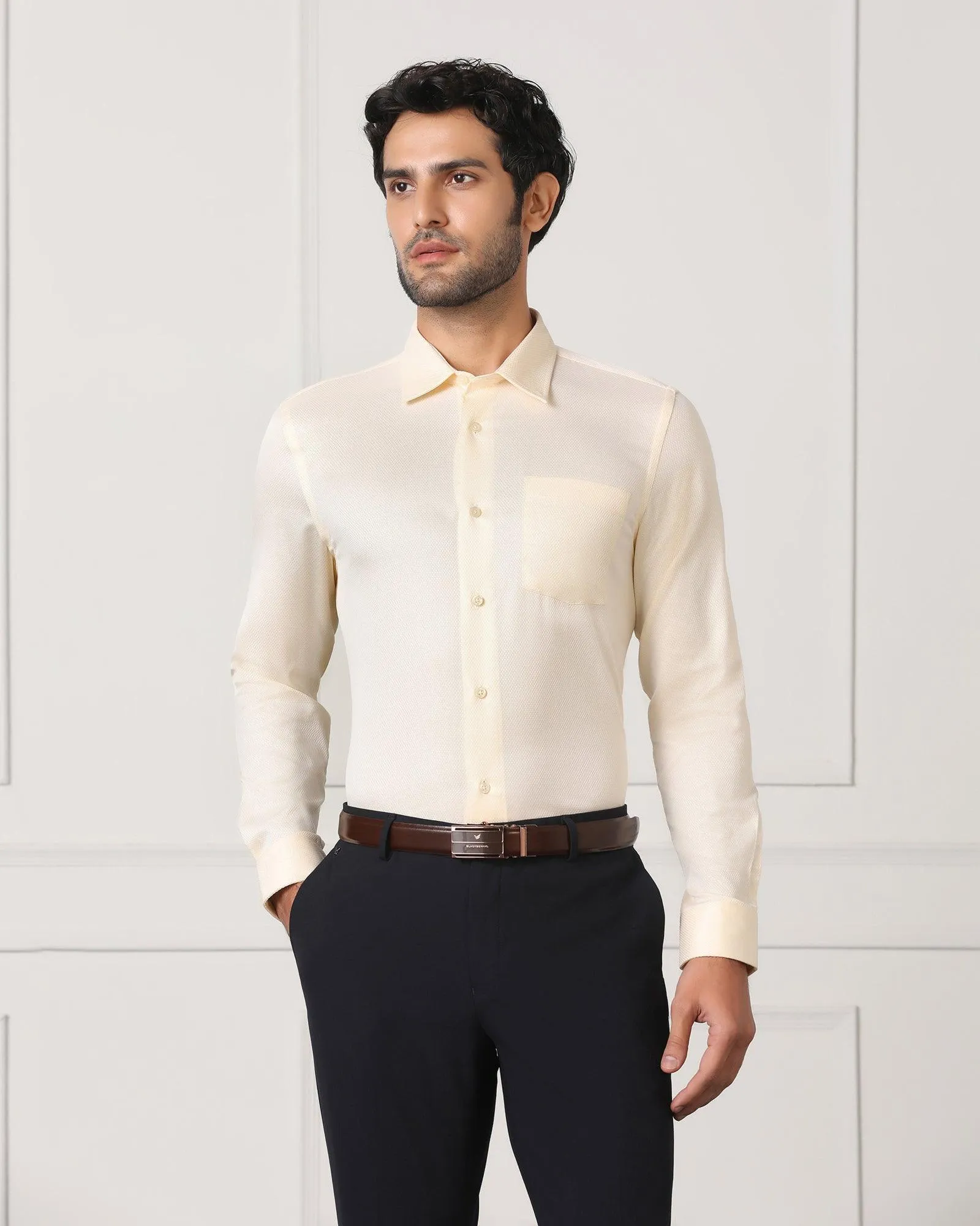crew neck Must Haves Formal Off White Solid Shirt - Samuel