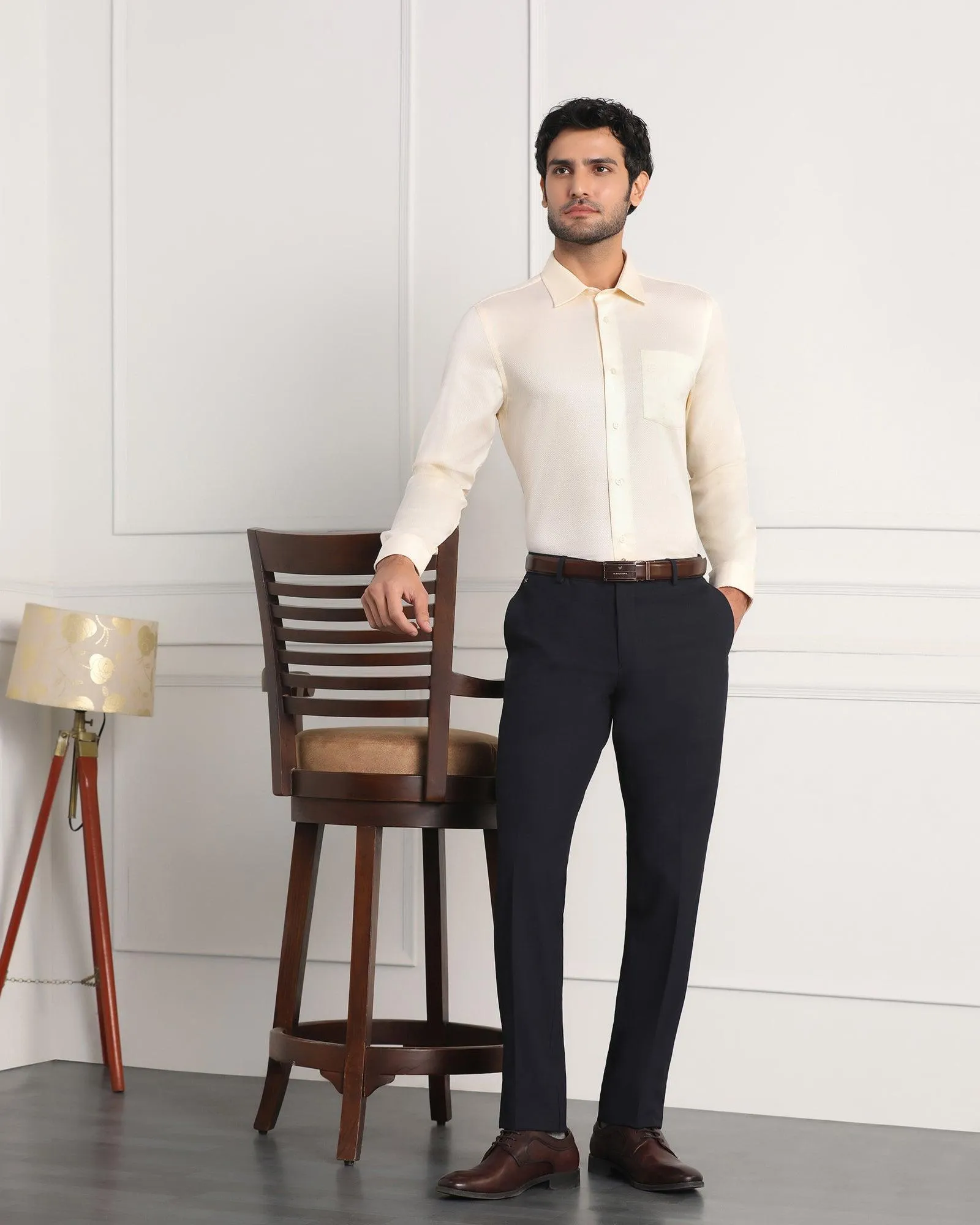 Must Haves Formal Off White Solid Shirt - Samuel Stretchable Fabric Cooling Core Technology