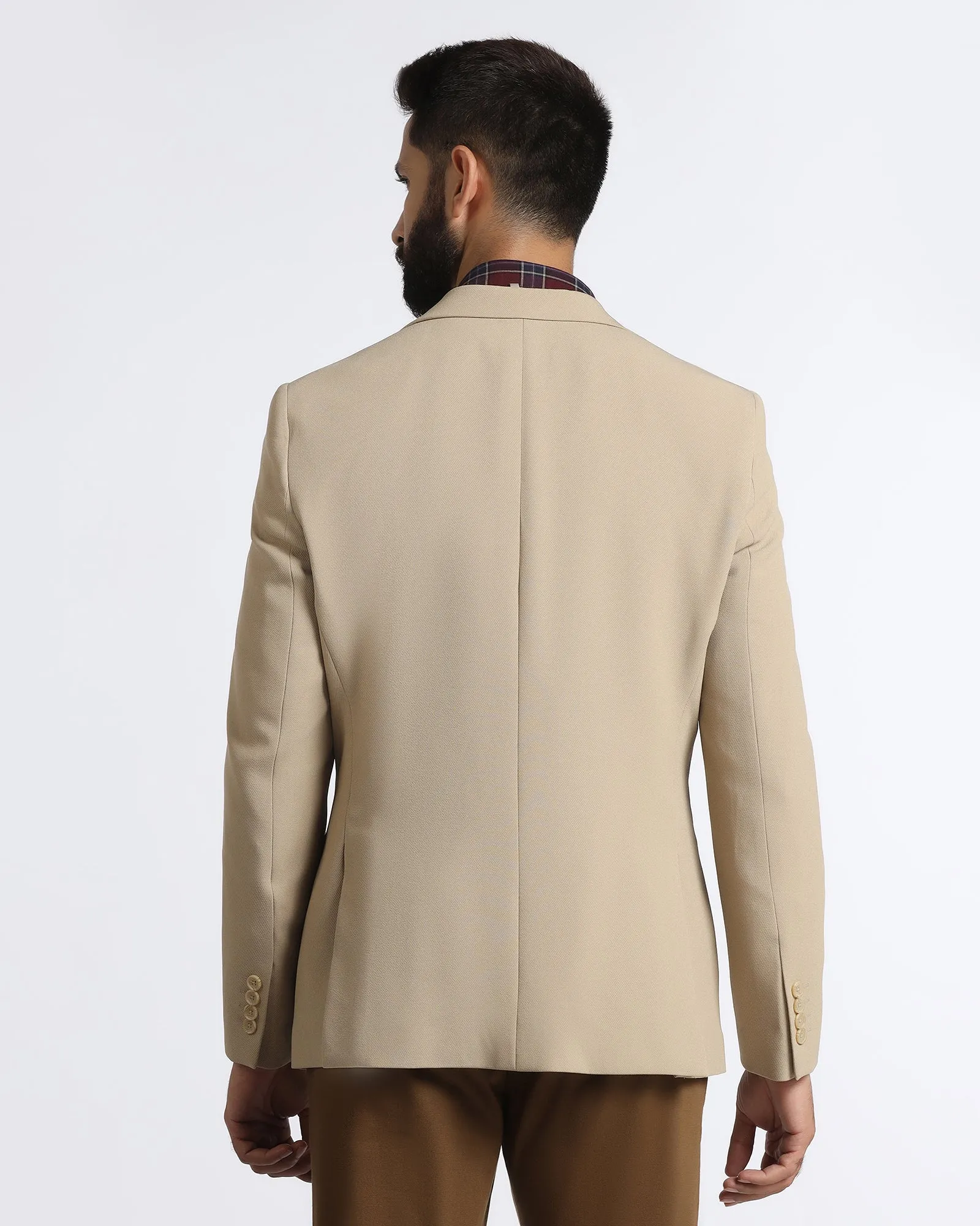 On The Go Impact Absorbing Back Panels Beige Solid Blazer - Modelo