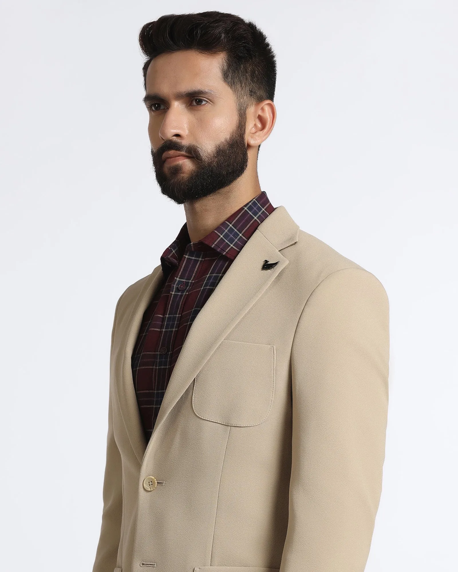 nylon blend Beige Solid Blazer - Modelo
