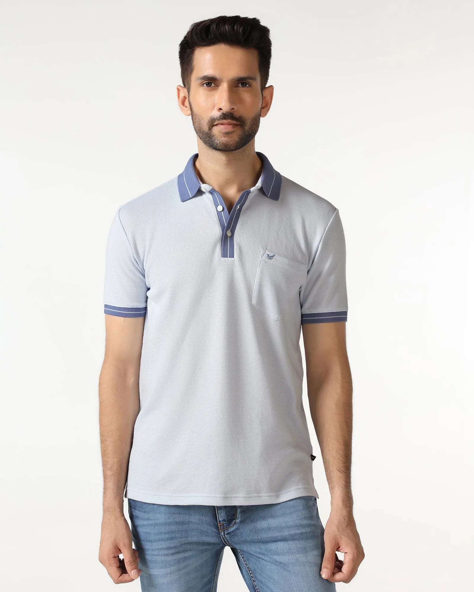 Light Blue Textured Polo - Contra Light Comfort