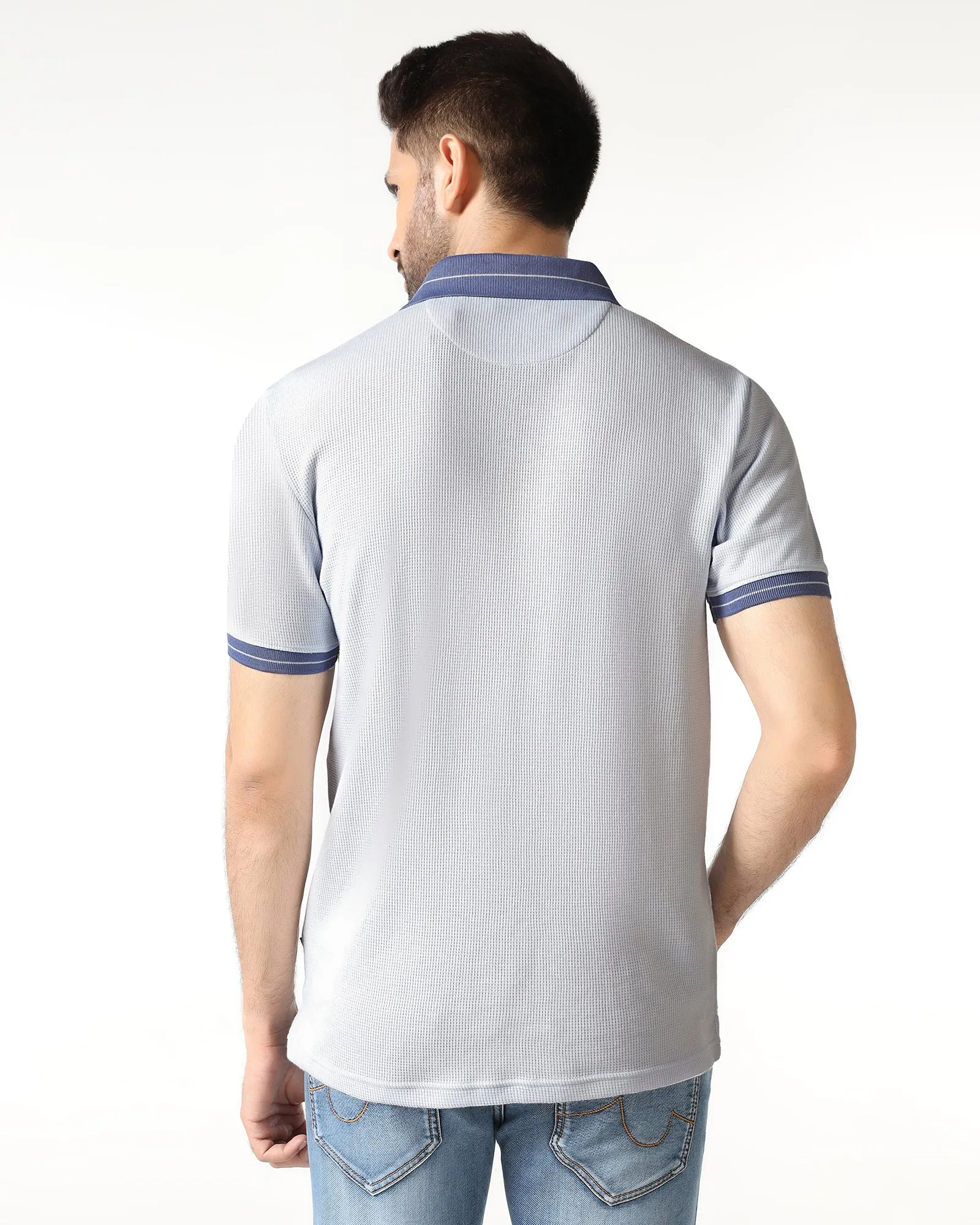 Light Blue Textured Polo - Contra Stretchable Fabric