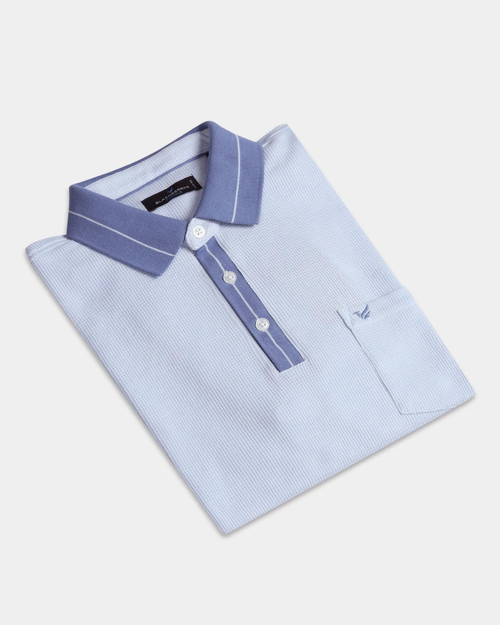 Light Blue Textured Polo - Contra Relaxed Apparel Breathable Weave