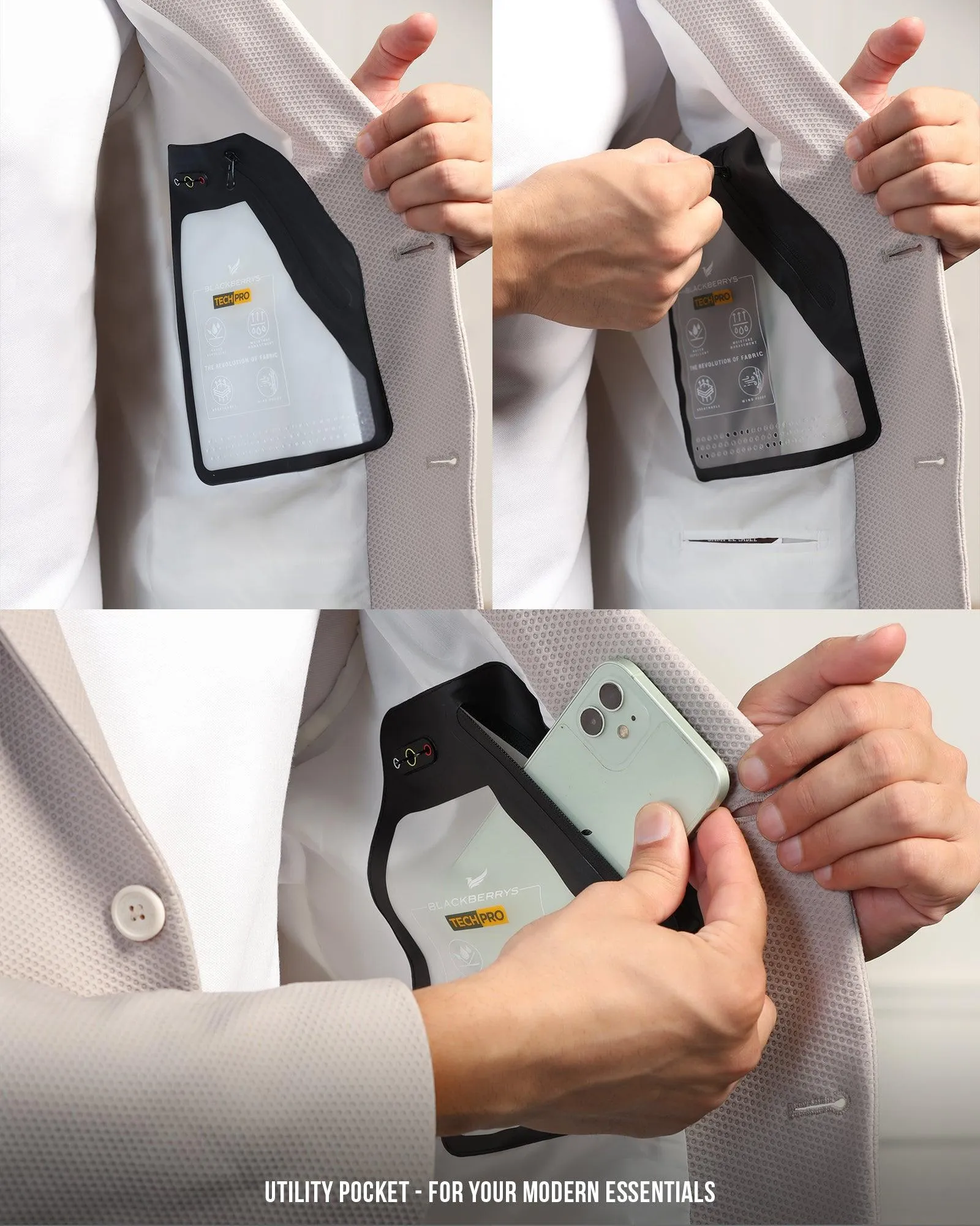 Noise Reduction Design MultiPocketStyle TechPro Formal Off White Textured Blazer - Renault