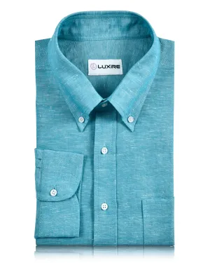 Cotton Linen: Turquoise Blue Chambray Shirt Outdoor Fashion