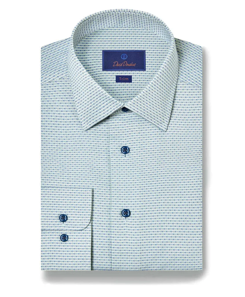No Bulk Layering System David Donahue Trim Fit Micro Ombre Dress Shirt in Sage/Blue