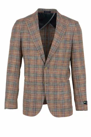 Canaletto Burnt Orange with Taupe Windowpane Veneto/THP Slim Fit Half Lined, Bamboo Jacket CU2025195 Daily Wear Jacket Glove Compatible Cuffs
