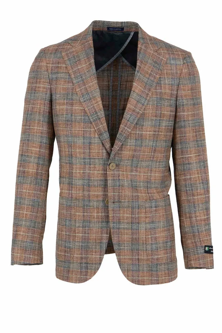 Breathable mesh lining Double Buttons Canaletto Burnt Orange with Taupe Windowpane Veneto/THP Slim Fit Half Lined, Bamboo Jacket CU2025195
