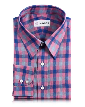 Linen: Pink Blue Gingham Checks Crown Fit Basic Wear