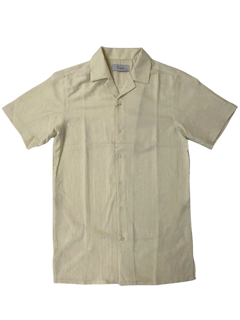 Lavane Mens Cream Textured Short Sleeve Button-Up Casual Shirt Weekend Escape Comfortable Design