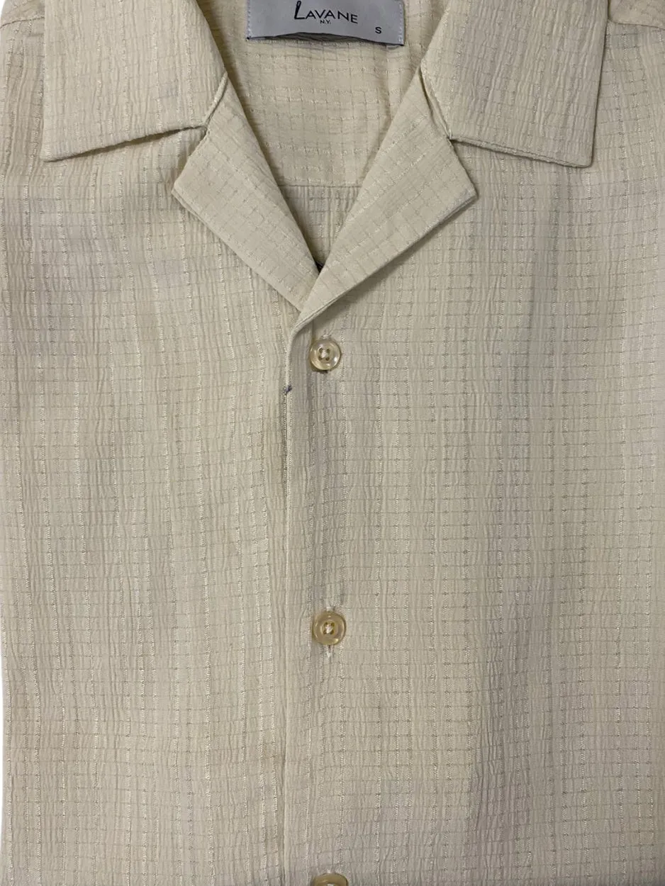 Lavane Mens Cream Textured Short Sleeve Button-Up Casual Shirt Smart Outfit All Day Fit