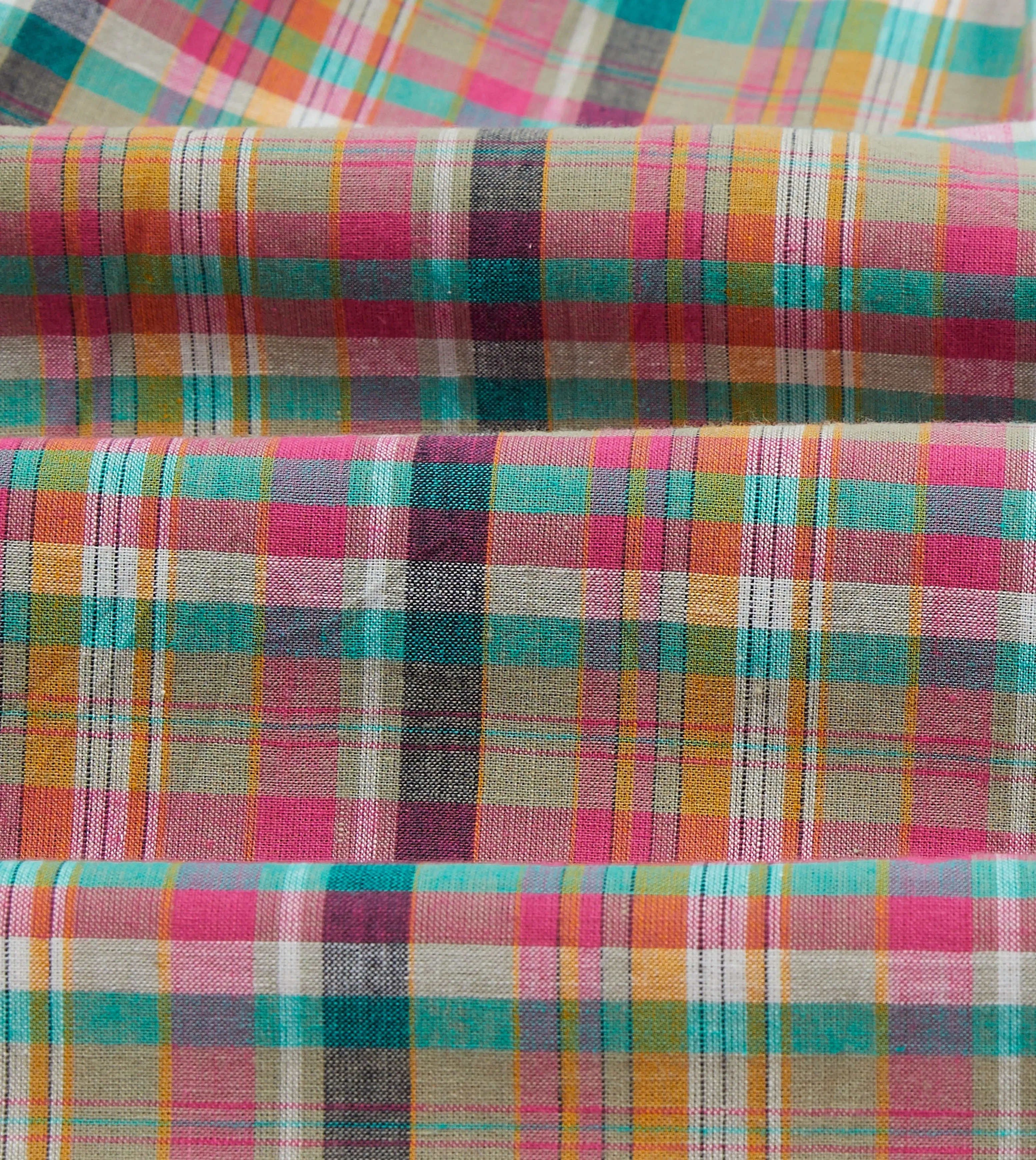 Pink and Green Madras Check Cotton Button-Down Shirt Contrast Stitch Eco Friendly Material