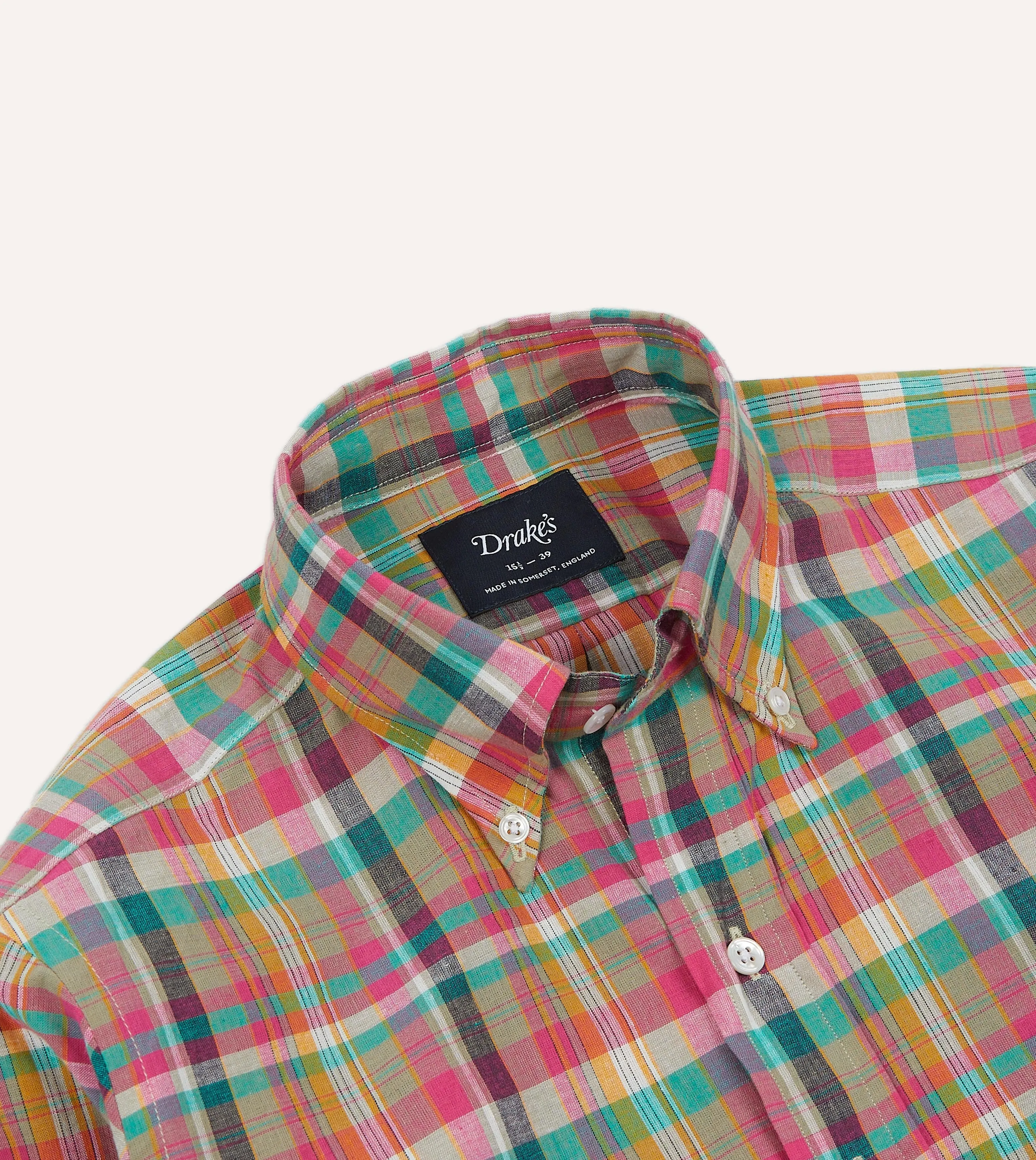 Pink and Green Madras Check Cotton Button-Down Shirt Creative Professional Workwear Essential