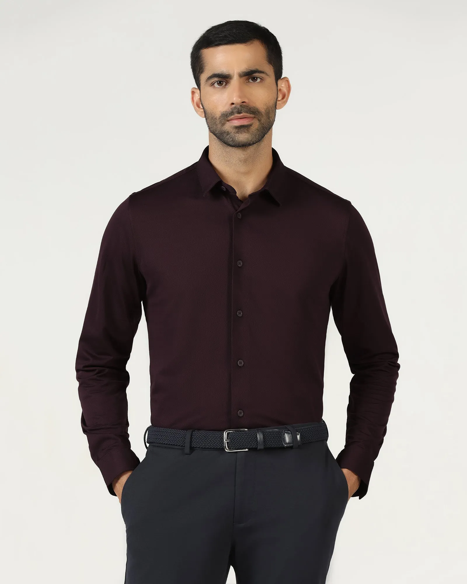 Wine Techpro Stripe Shirt - Keish Tailored Silhouette