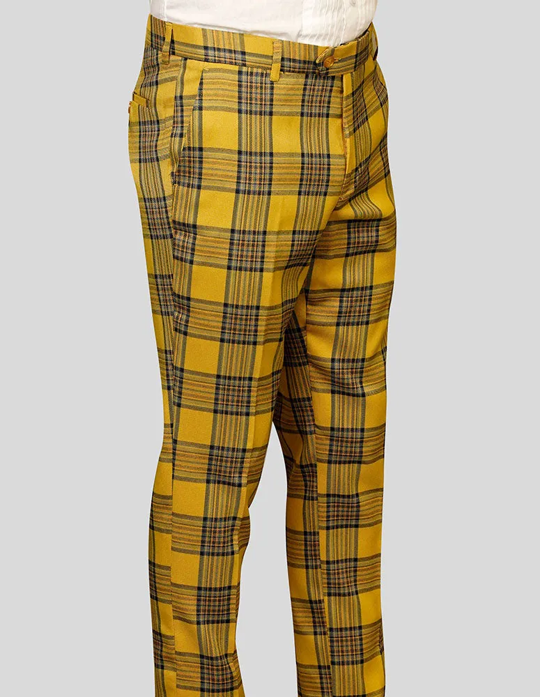 Flexible Leg GOLD PLAID SLIM FIT DRESS PANTS