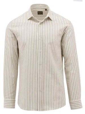Sel Beige Striped Casual Shirt Waffle Weave Versatile Design