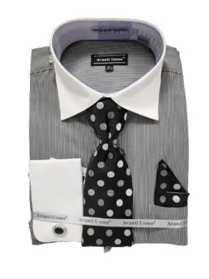 AVANTI UOMO MICRO STRIPE W/ WHITE COLLAR & CUFF DN129M BLACK Versatile Look