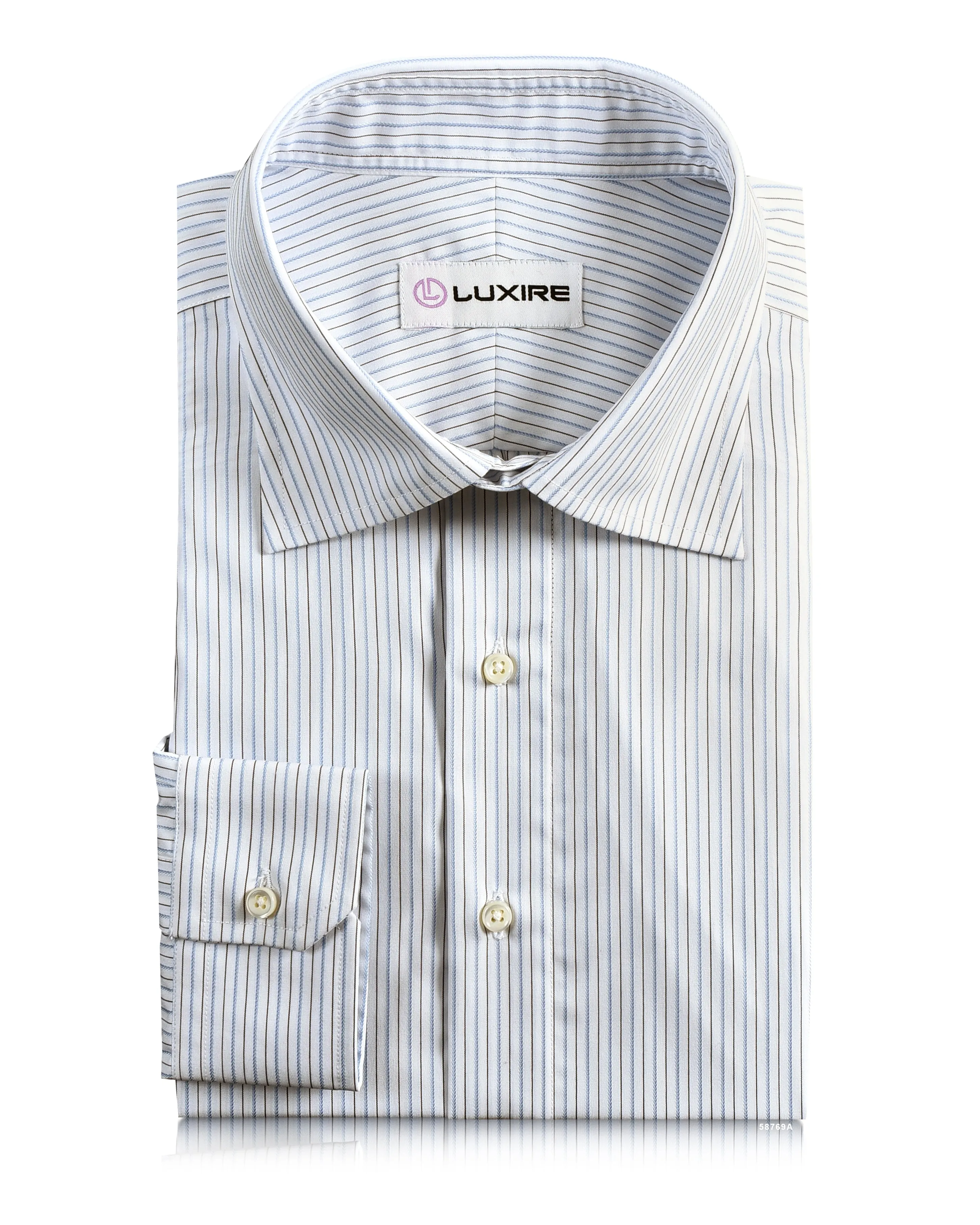 Petite Option Static Dissipating Fiber Blue and Black Pin Stripes On White Shirt