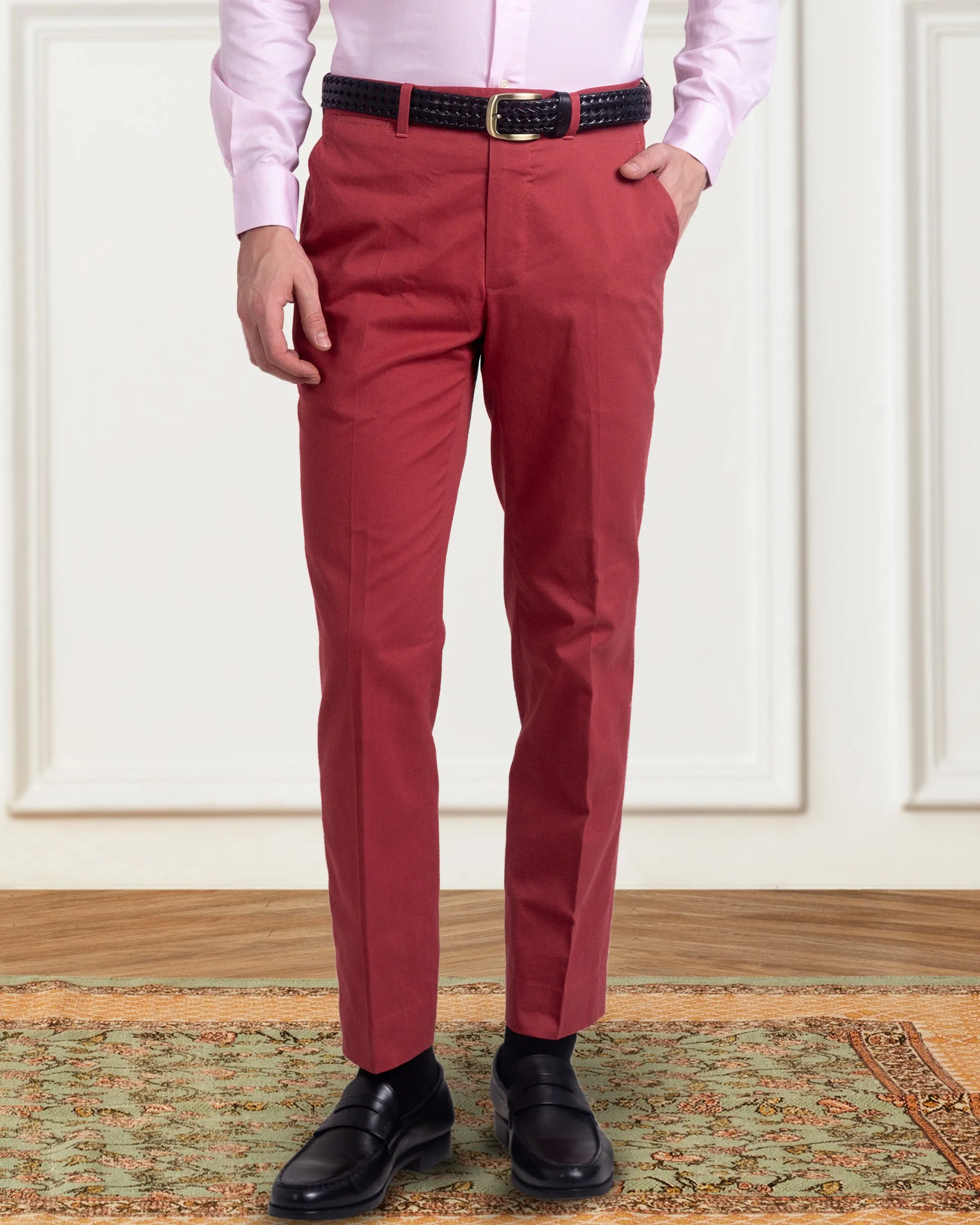 Timeless Comfort Fit Dugdale Cotton Brick Red Twill Pant