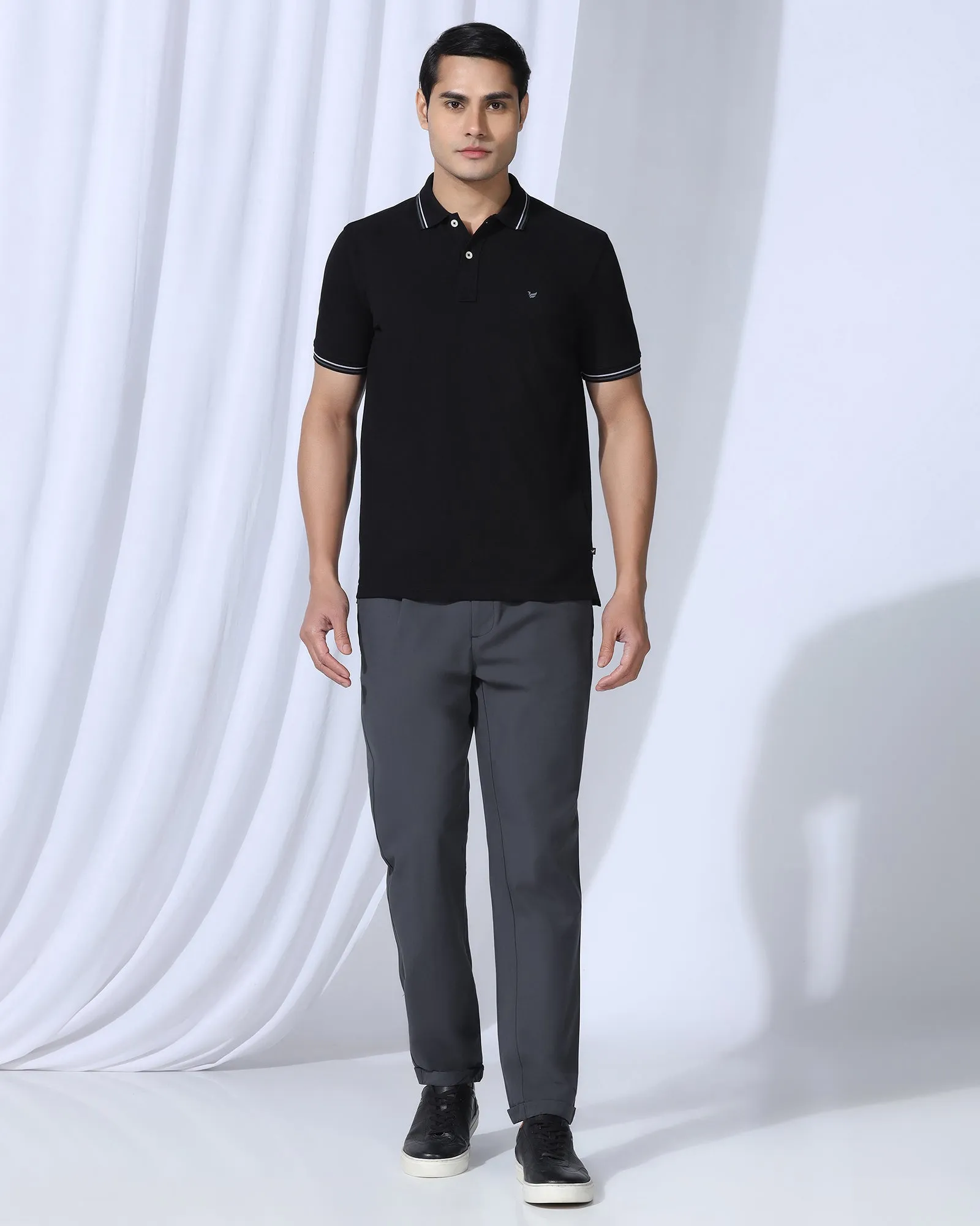 Sneaker Fit Casual Charcoal Solid Khakis - Ario SturdyBeltLoops