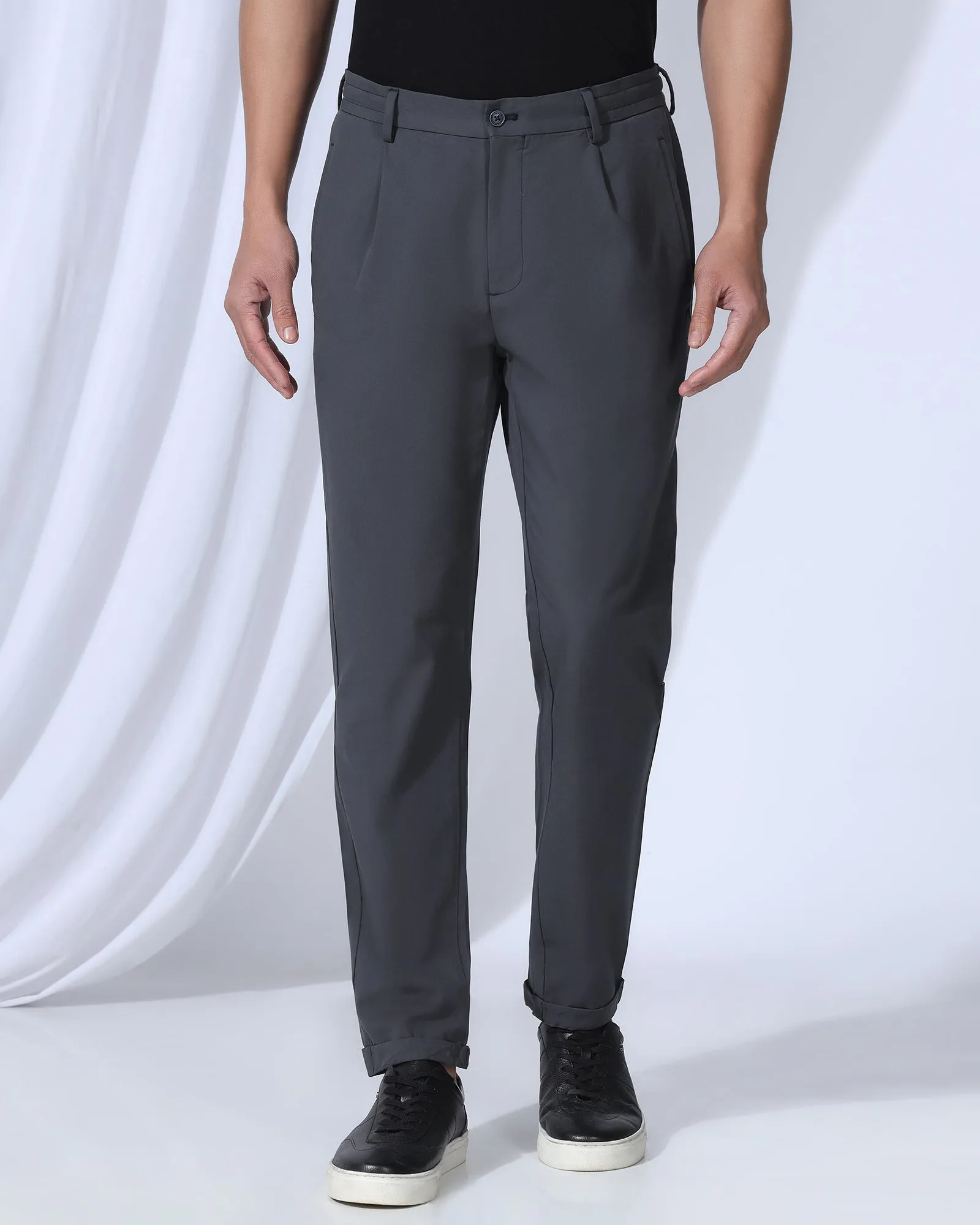 Sneaker Fit Casual Charcoal Solid Khakis - Ario MultiPocketDesign Smooth zipper closure