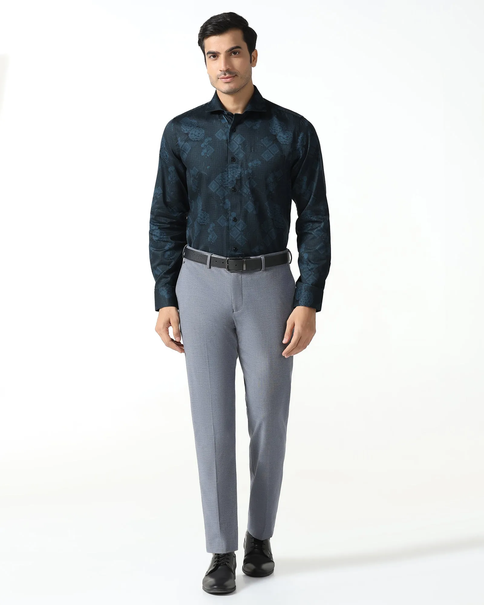 Seamless Side Panels Navy Printed Shirt - Pristine