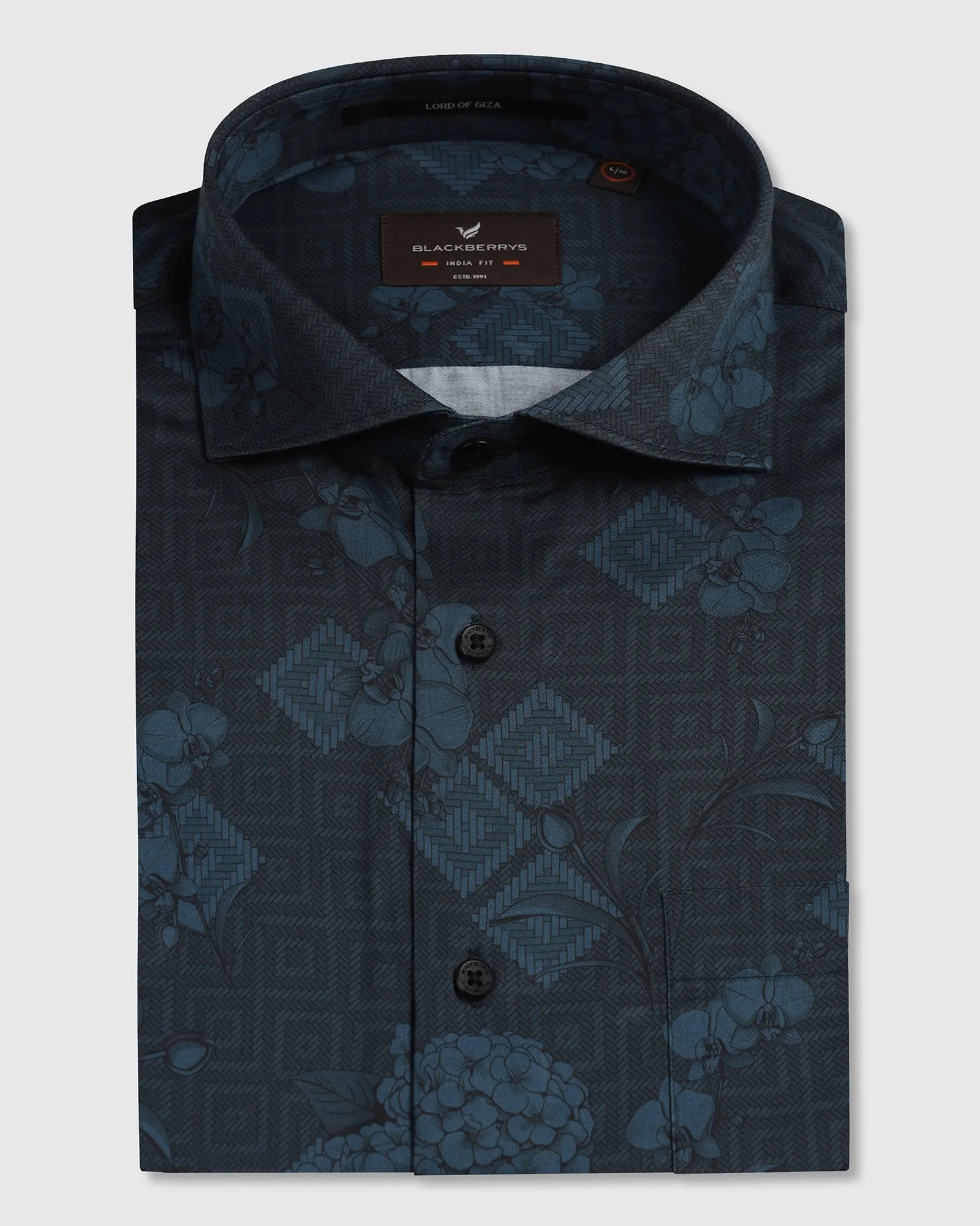 Smart Look Navy Printed Shirt - Pristine
