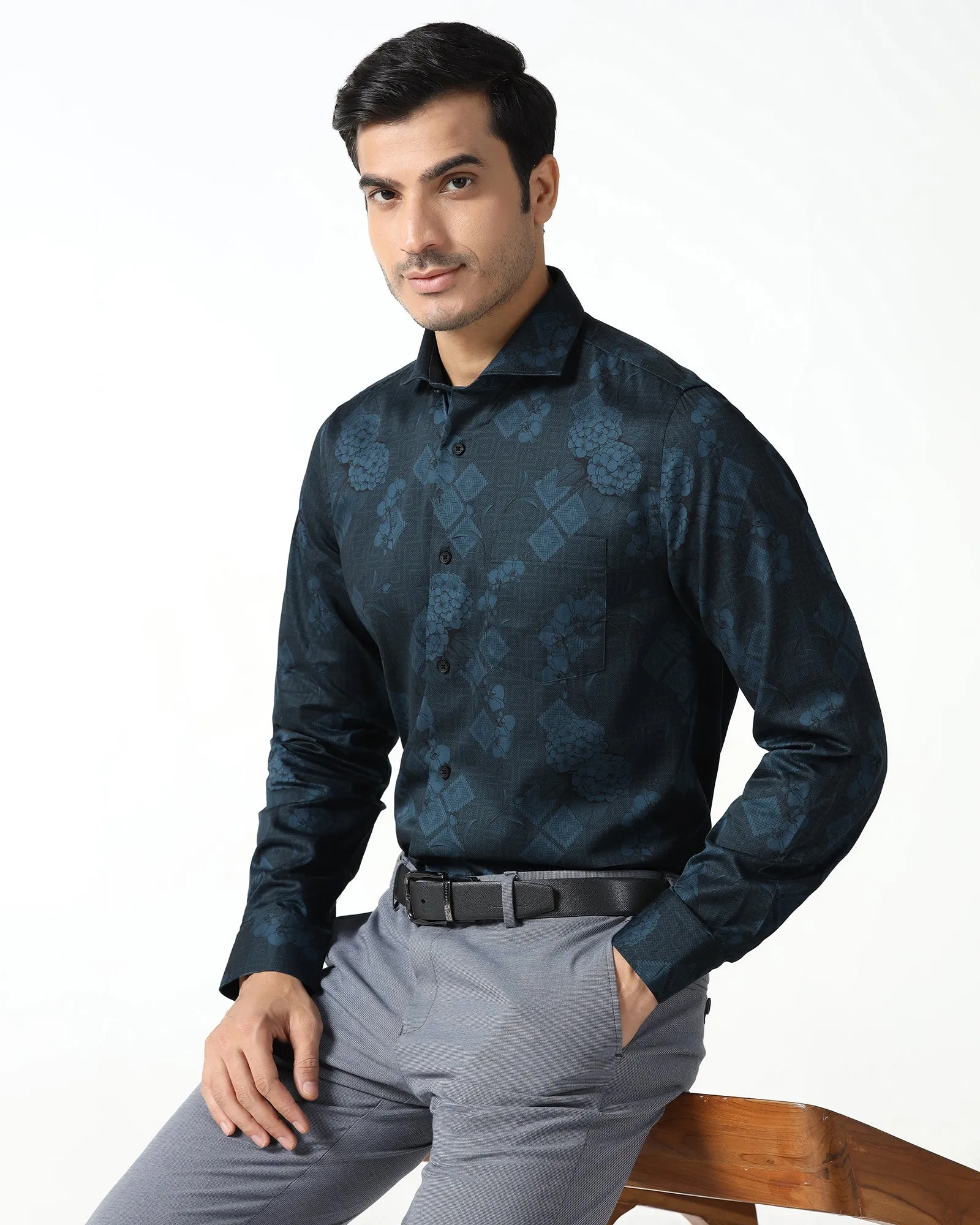 Summer Outfit Navy Printed Shirt - Pristine