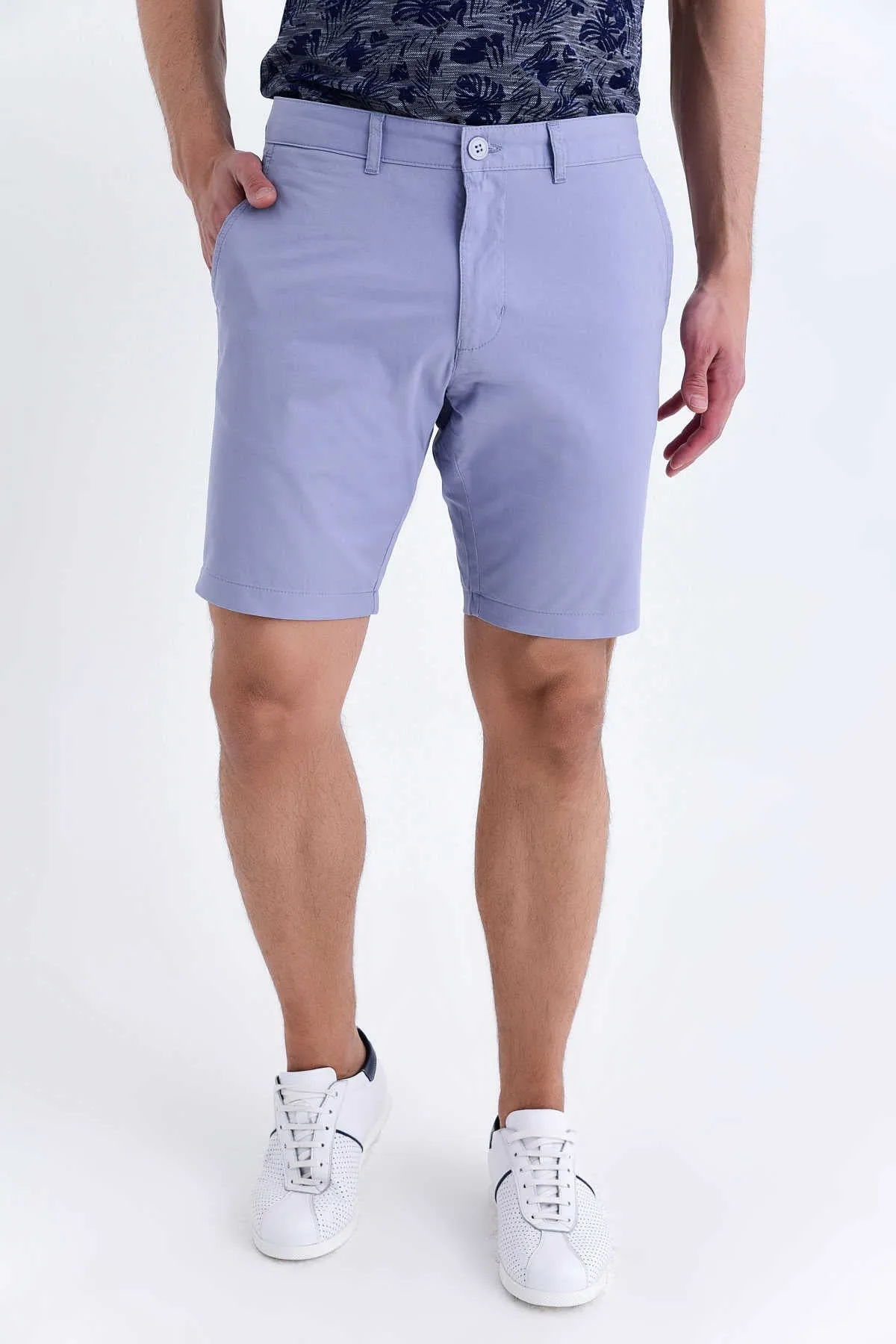 spring shorts Playful Style Regular Fit Side Pocket Low Waist Unpleated Cotton Beige Shorts, Blue