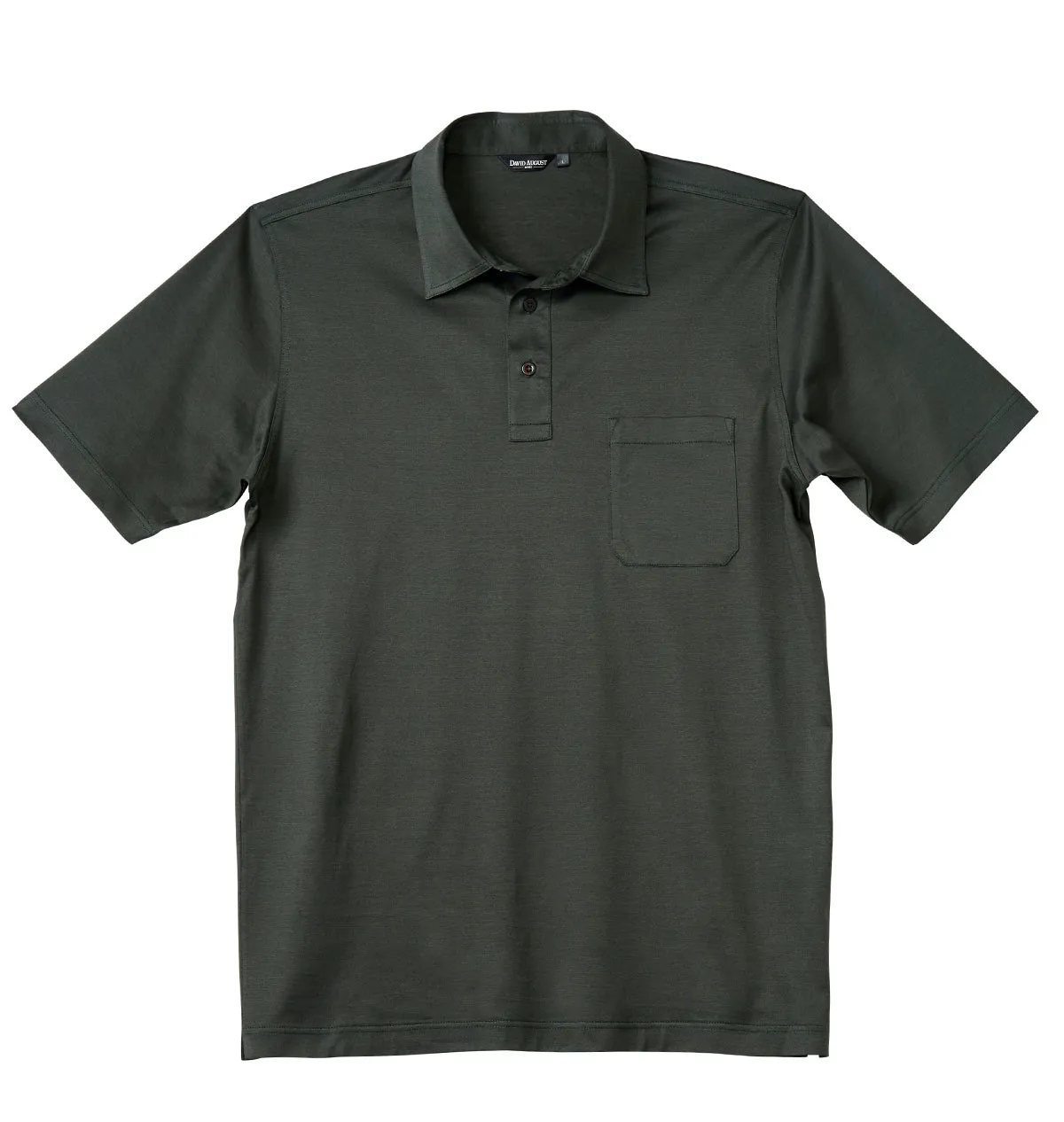 David August Mercerized Cotton Polo Olive Seamless Side Panels Breathable Cotton Blend