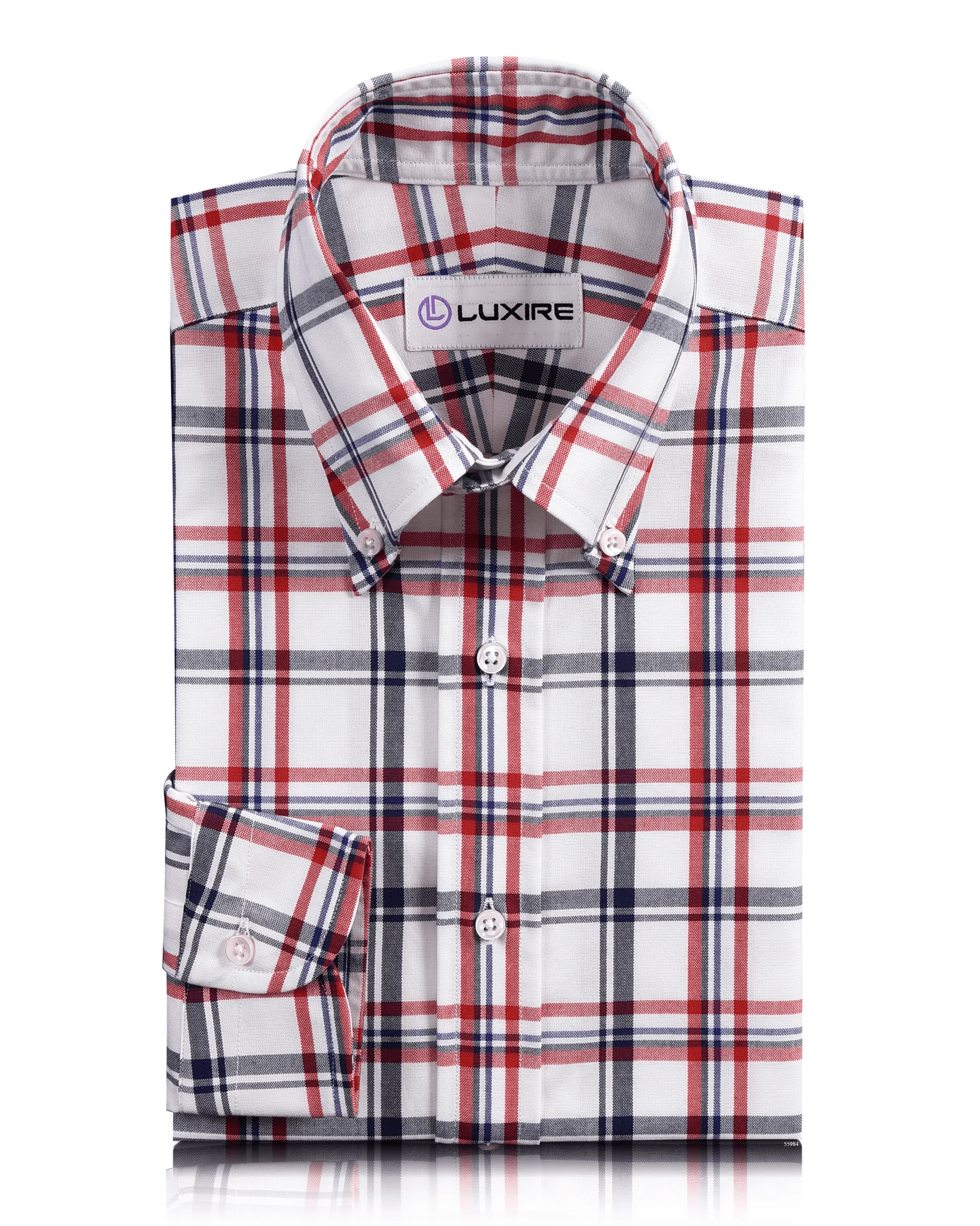Breathable knit Classic Red Navy White Checks Oxford Shirt