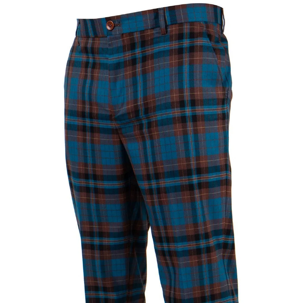 Odor Control Fabric Casual Edge Prestige Teal Brown Plaid Pants