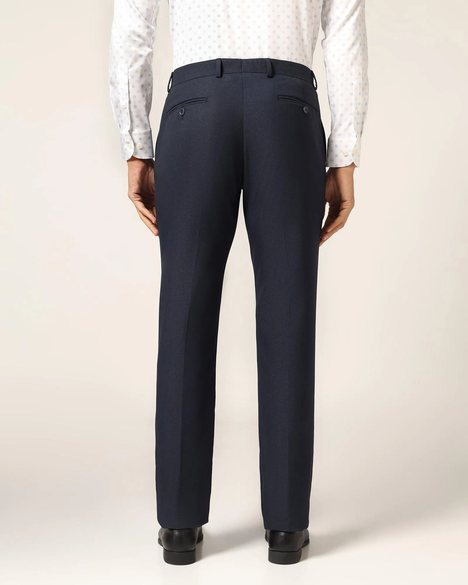 Relaxed Style Slim Comfort B-95 Formal Navy Textured Trouser - Luna