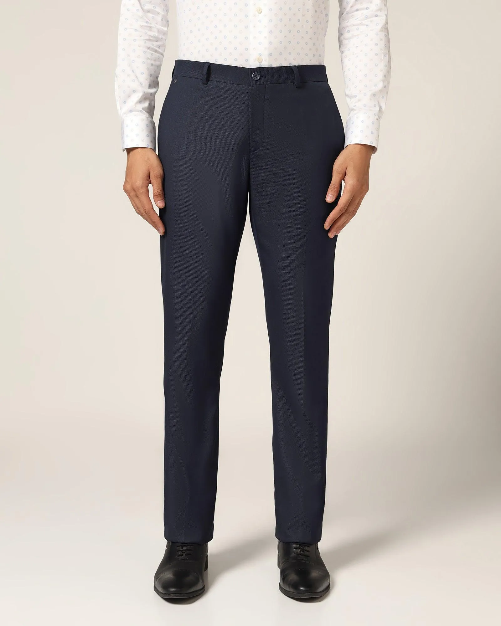 Reflective details Light and Cozy Slim Comfort B-95 Formal Navy Textured Trouser - Luna