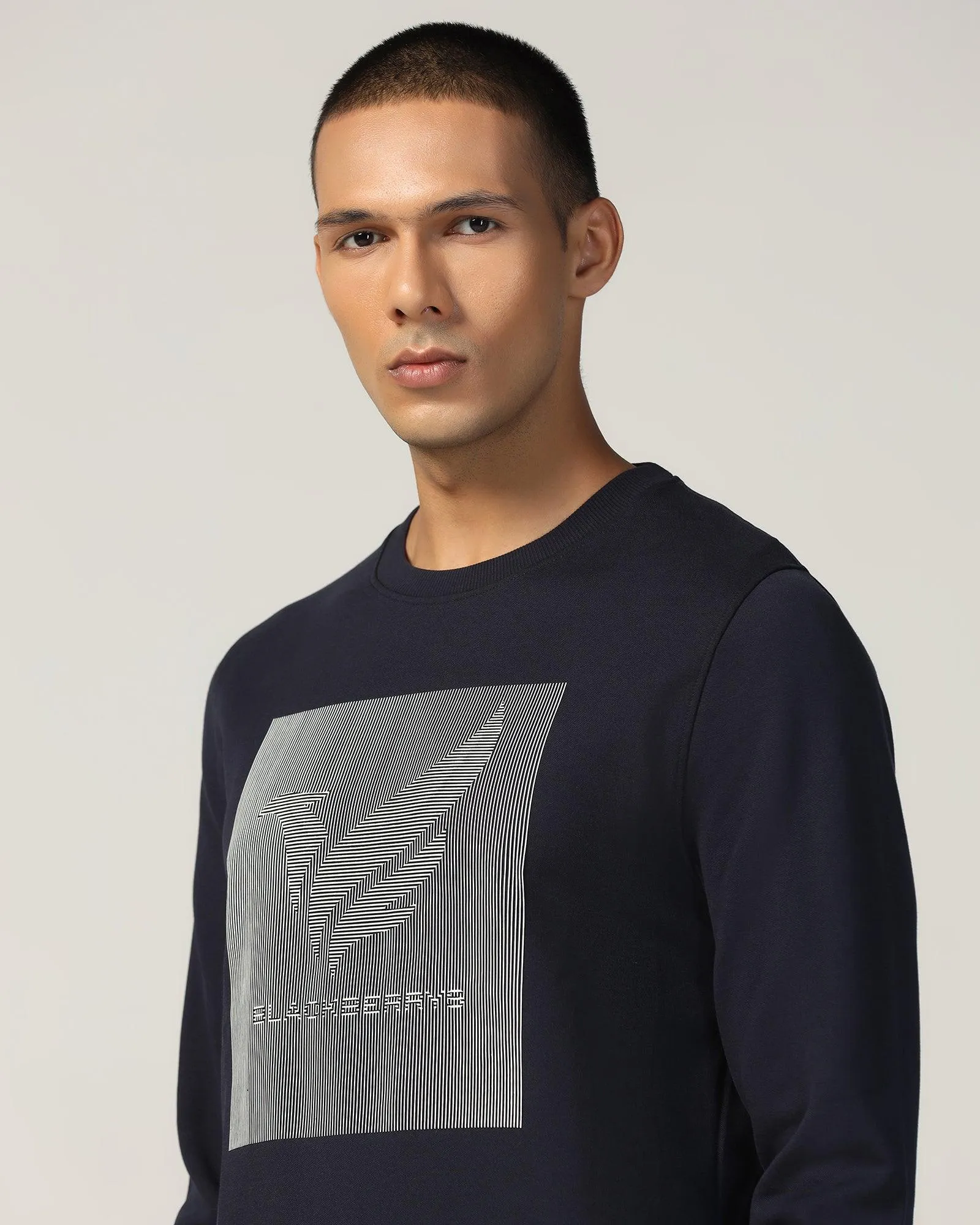 Crew Neck Navy Solid Sweatshirt - Stroke Stylish Protection Noble Core