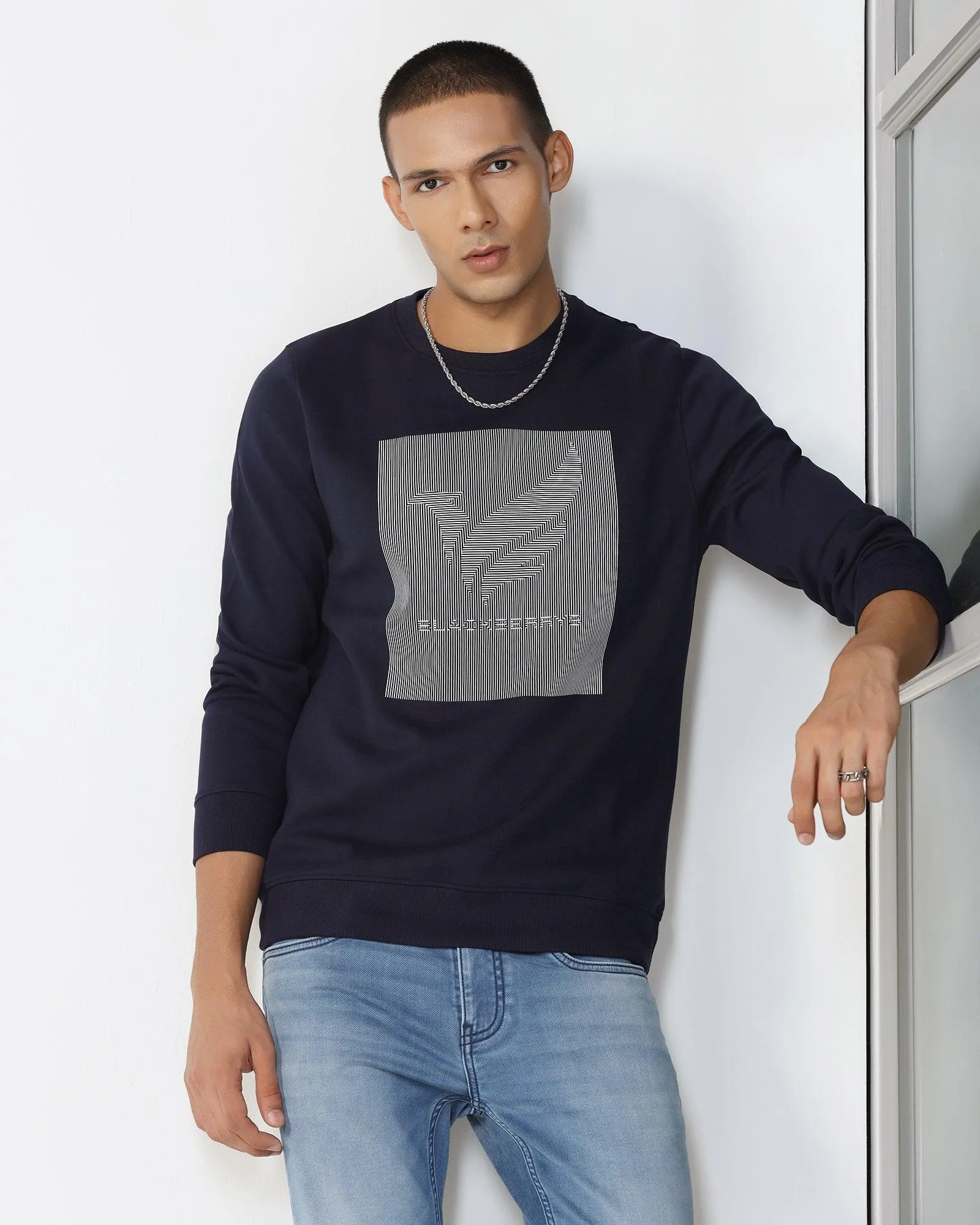 Street Icon Soft Hoodie Crew Neck Navy Solid Sweatshirt - Stroke