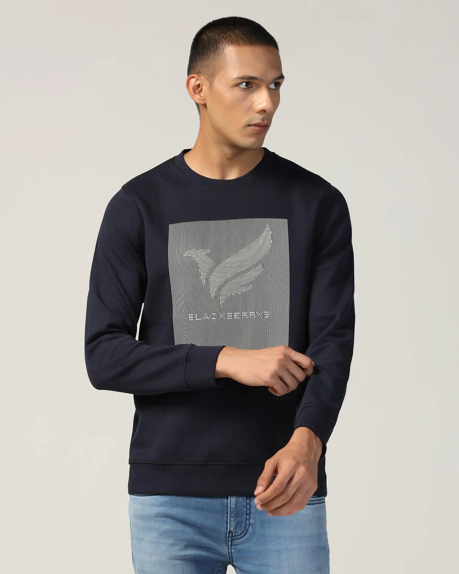 Versatile Clothing Recycled Polyester Crew Neck Navy Solid Sweatshirt - Stroke