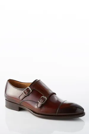 Ergonomic Travel Enthusiasts David August Leather Cap Toe Double Monk-strap Shoes in Whiskey Brown